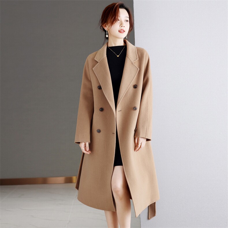 双面羊绒大衣女秋冬2022年新款气质百搭中长款显瘦100%羊毛外套,女装双面呢大衣,小荷流