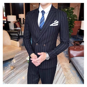 条纹两粒扣男西服套装三件套商务英伦西装 7001-P285图片