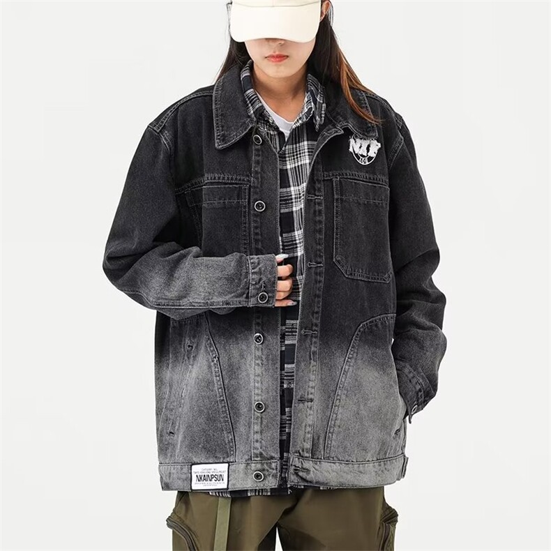 牛仔夹克工装口袋中性风渐变色字母刺绣大码M-4XLJ11P60,男装夹克,星座1013-1