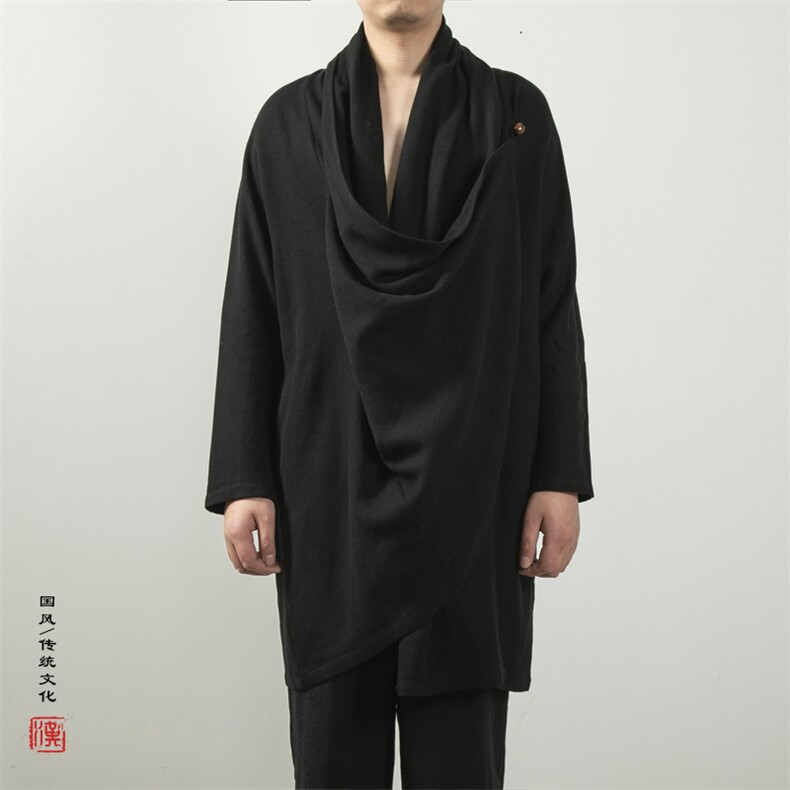 秋冬新款风男装汉服改良中长款男士道袍T099P90图片