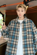 特批P38无差价春季青少年抓毛绒感格子衬衫男士翻领长袖外套C2545，男装衬衫，电商A001