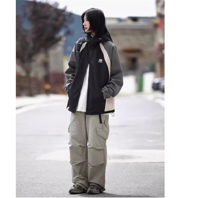 春秋款户外机能插肩袖夹克男女复古潮流冲锋衣小众拼色防水外套男,男装夹克,星座1210-1