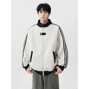 抖音得物品质秋冬美式高街重磅结构拼接织带翻领卫衣夹克外套W113图片