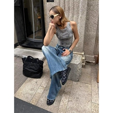 新款宽松水洗百搭直筒高街牛仔裤女春秋新款显瘦阔腿裤LN8016-p55，男装牛仔裤，星座1008
