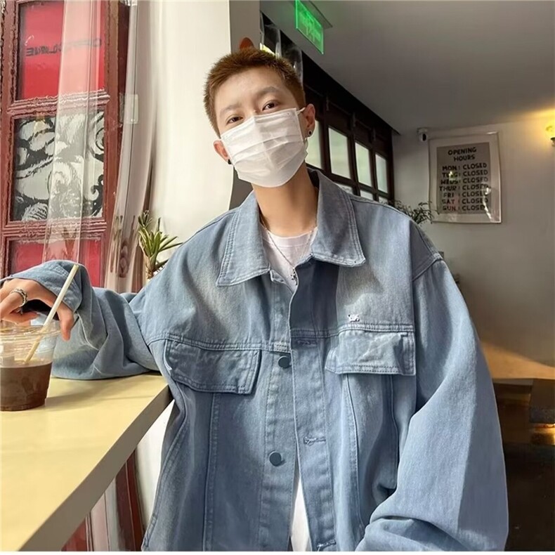 美式复古做旧水洗牛仔外套男女嘻哈帅气潮流宽松百搭情侣夹克上衣,男装工装外套,星座1210-1
