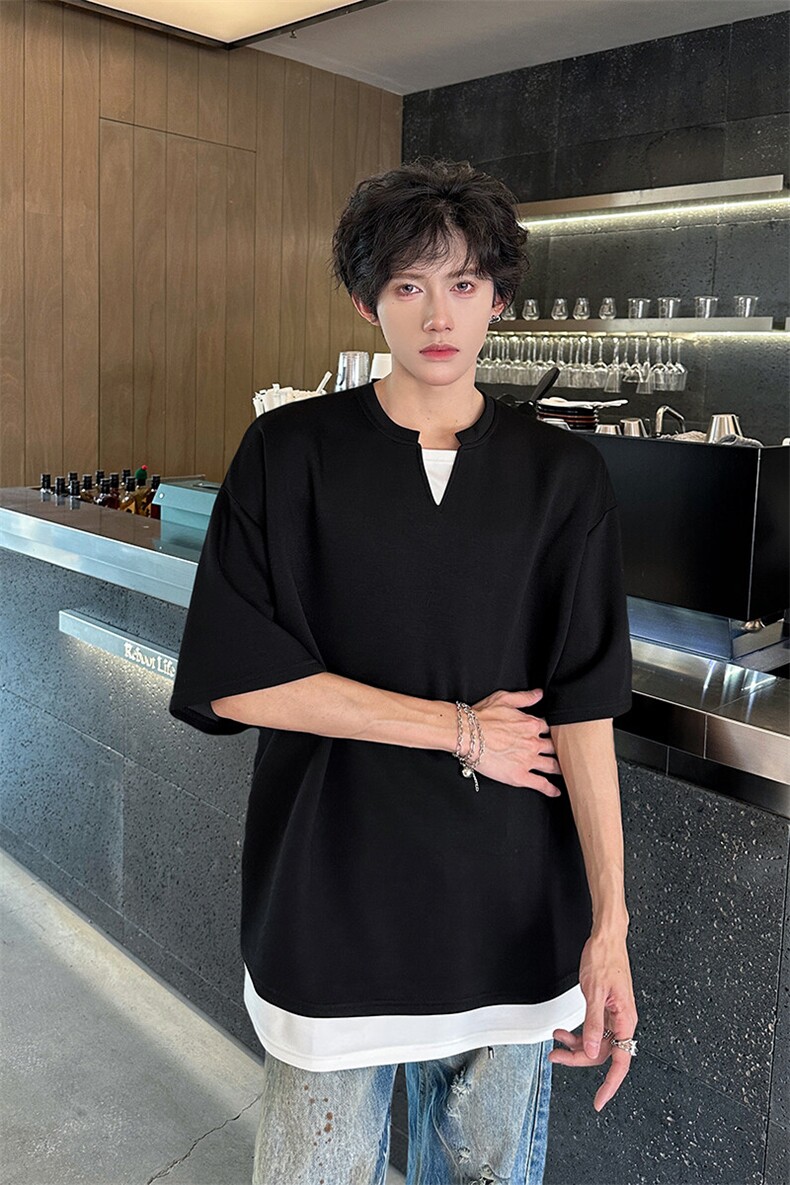 8XL-M特大码短袖男假两件五分袖高品质空气层宽松上衣DX321P35,男装T恤,电商D206-1