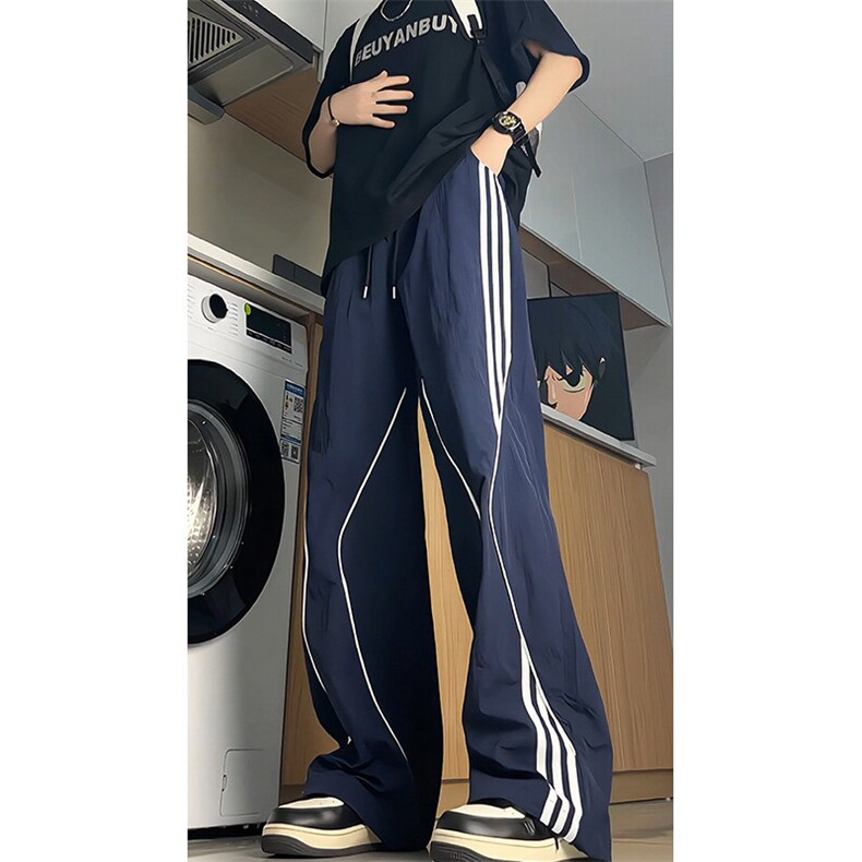 美式高街条纹裤子男夏季冰丝宽松冲锋户外工装伞兵阔腿裤KZ047P55图片