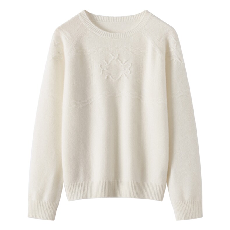 2025百搭时尚圆领插肩小蜜蜂钩花羊绒衫，女装羊绒衫，昭美纯山羊绒