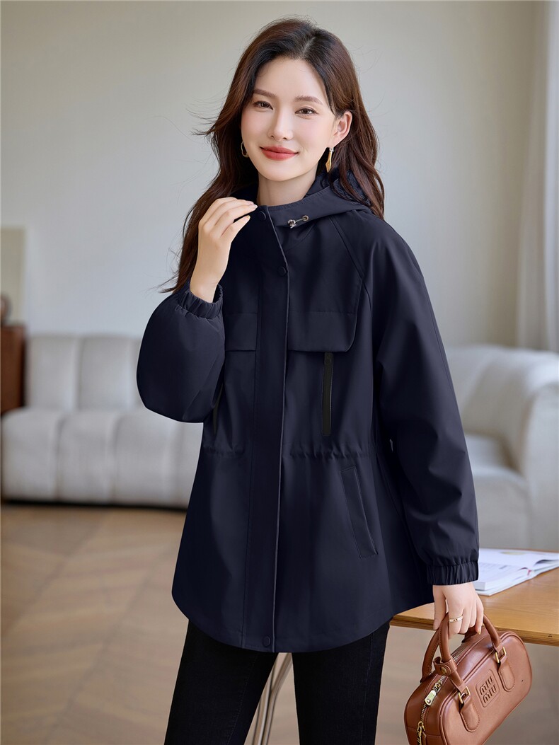 现货大货已出！！撞色抽绳连帽夹克2025秋季新款女装百搭时尚外套,女装风衣,以桐