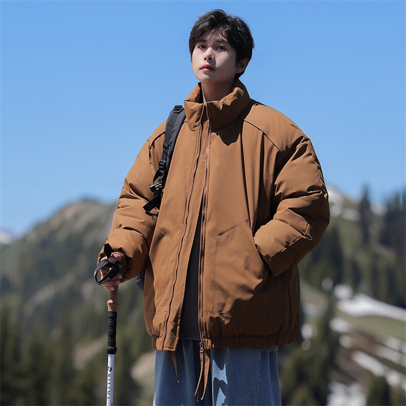 现货冬季美式休闲加厚雪山外套夹克立领纯色三防户外工装棉服,男装夹克,电商A443
