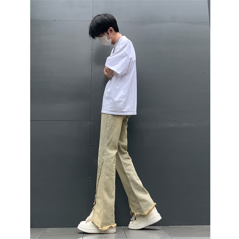 现货24春夏黄泥开叉毛边宽松牛仔裤设计感微喇休闲裤男K5803-P55,男装牛仔裤,星座205