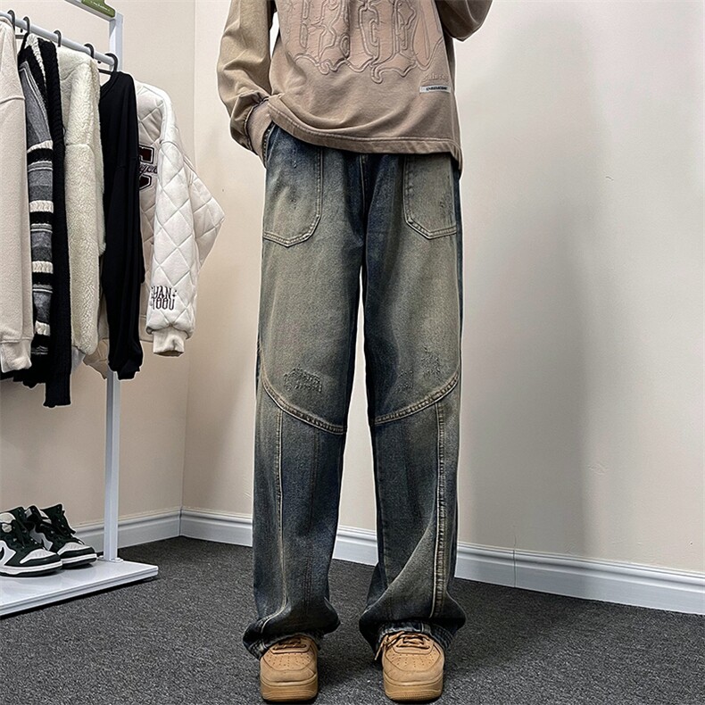 春季高街vibe直筒休闲裤2024新款复古水洗牛仔裤男 现货K7768-P52图片