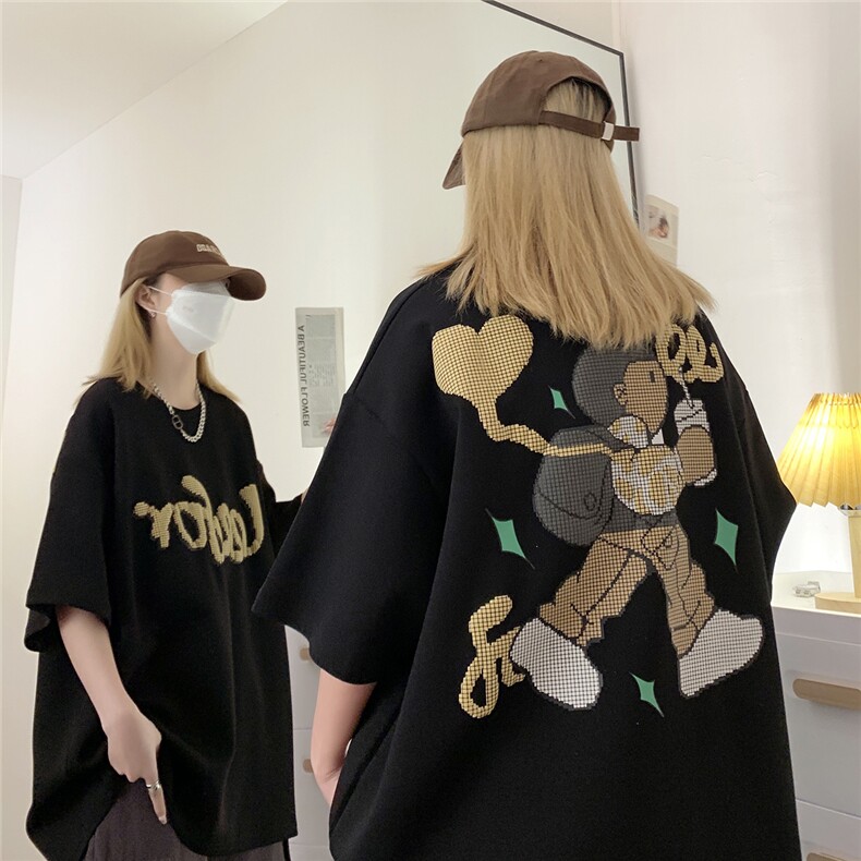 现货美式街头卡通发泡印花短袖T恤男女潮牌宽松情侣-C307-T130-38,男装T恤,电商C307
