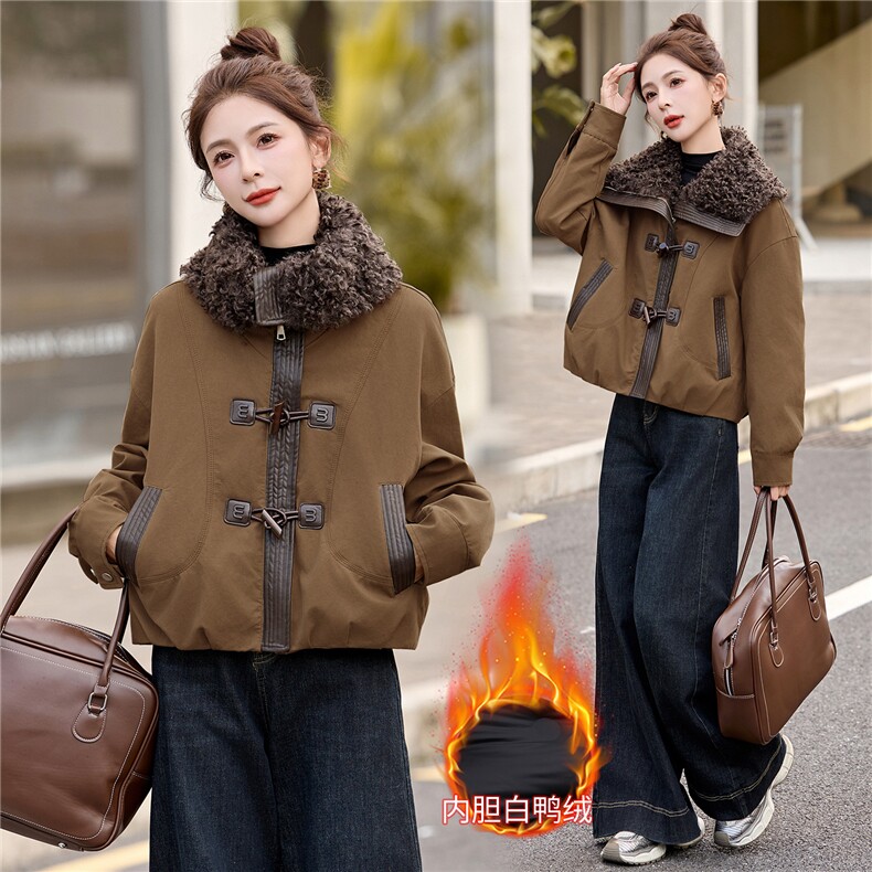 现货高级感派克羽绒服女2025冬季新款宽松保暖白鸭绒外套女，女装羽绒服，美沁