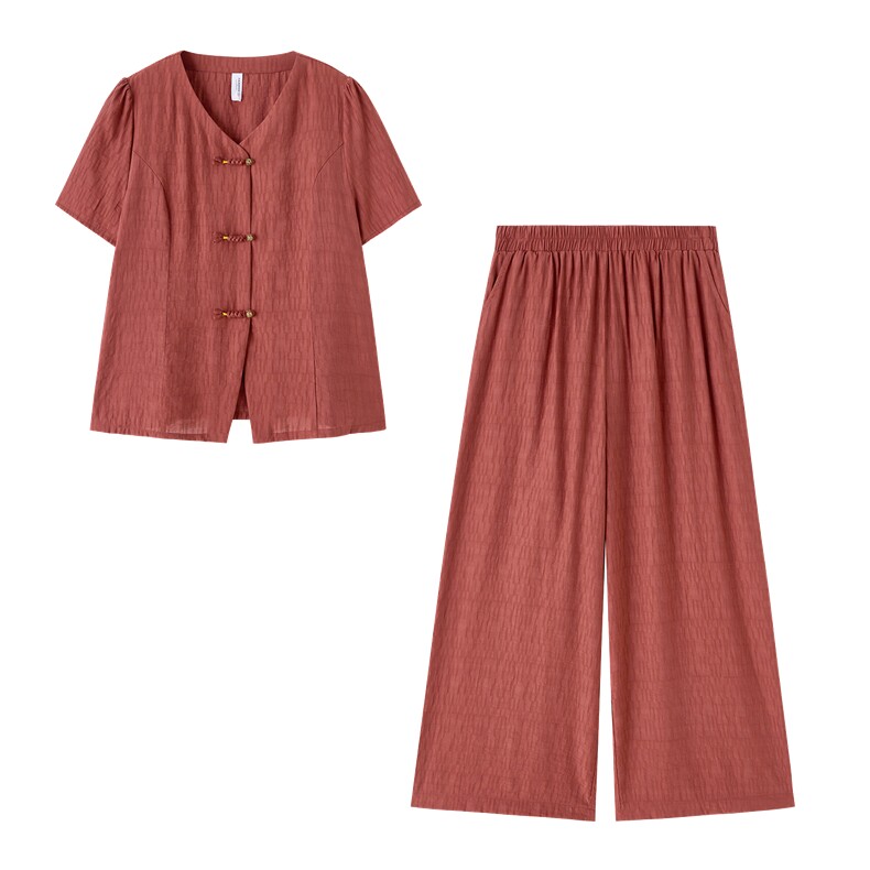 2026年夏季文艺风新款两件套女新中式复古盘扣两件套,女装套装/套裙,依恋蒂丝