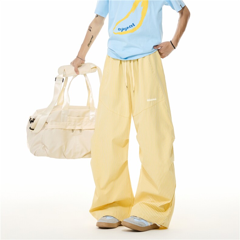 抖音品质夏季新款多巴胺条纹宽松休闲裤B315-K25558-特p35控68,男装休闲裤,电商B315