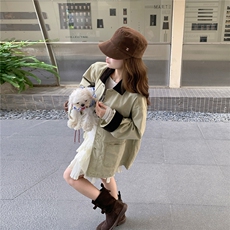 撞色拼接休闲工装外套女2025秋季新款韩系复古chic宽松百搭上衣潮，女装短外套，2C326