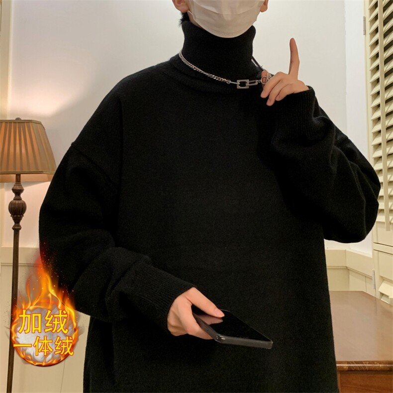 MG8507-JP-MBP59升级加绒两翻领加厚毛衣慵懒风男针织衫高领线衫，男装针织衫/毛衣，星座614