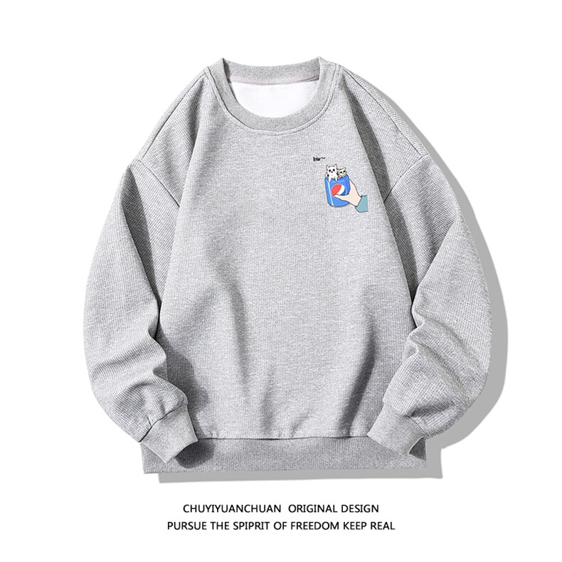 华夫格卫衣圆领卫衣长袖t恤男外套白底HW76262-P30加绒款P40,男装卫衣,电商A040A