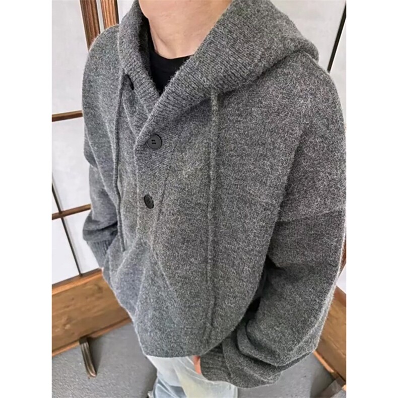 重磅秋冬装北极绒开衫毛衣美式复古休闲慵懒风针织衫加厚连帽外套,男装针织衫/毛衣,电商A486-1