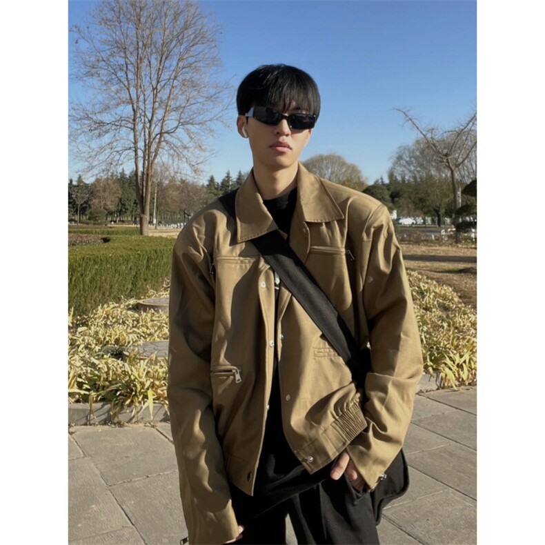卡其色工装外套男春秋款翻领拉链飞行员夹克JK858-P85,男装夹克,星座1007（原301D）