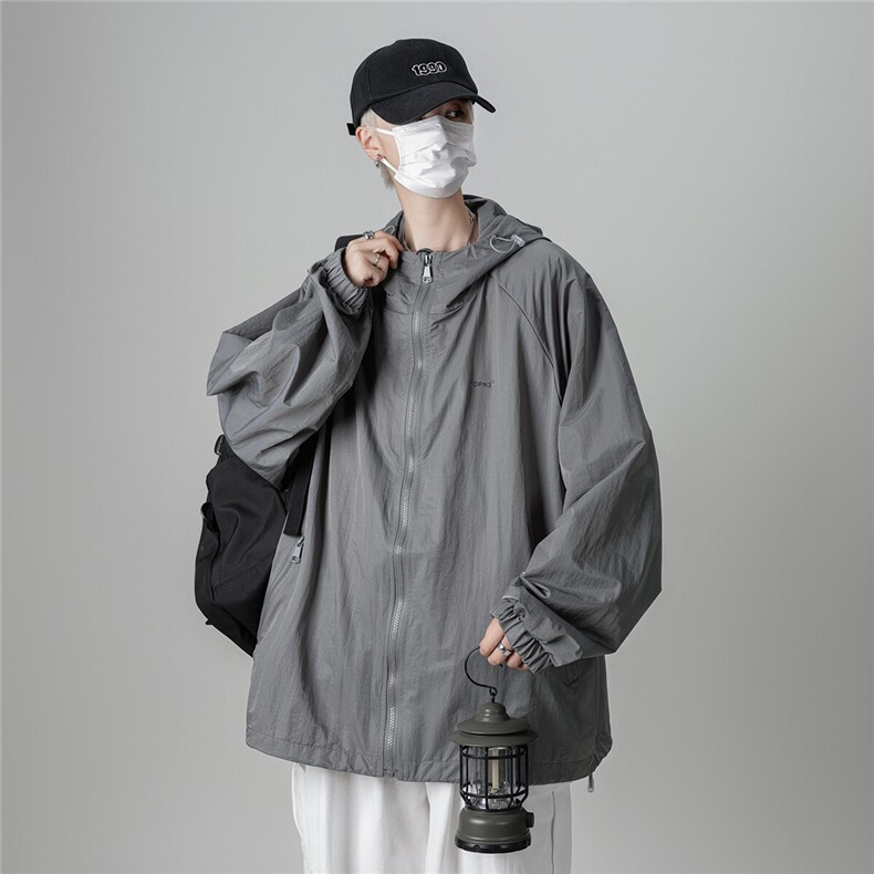 清凉防晒衣男外套多拉链宽松薄款工装户外连帽XZ212-1-QFS051-P38,男装防晒衣,星座212-1