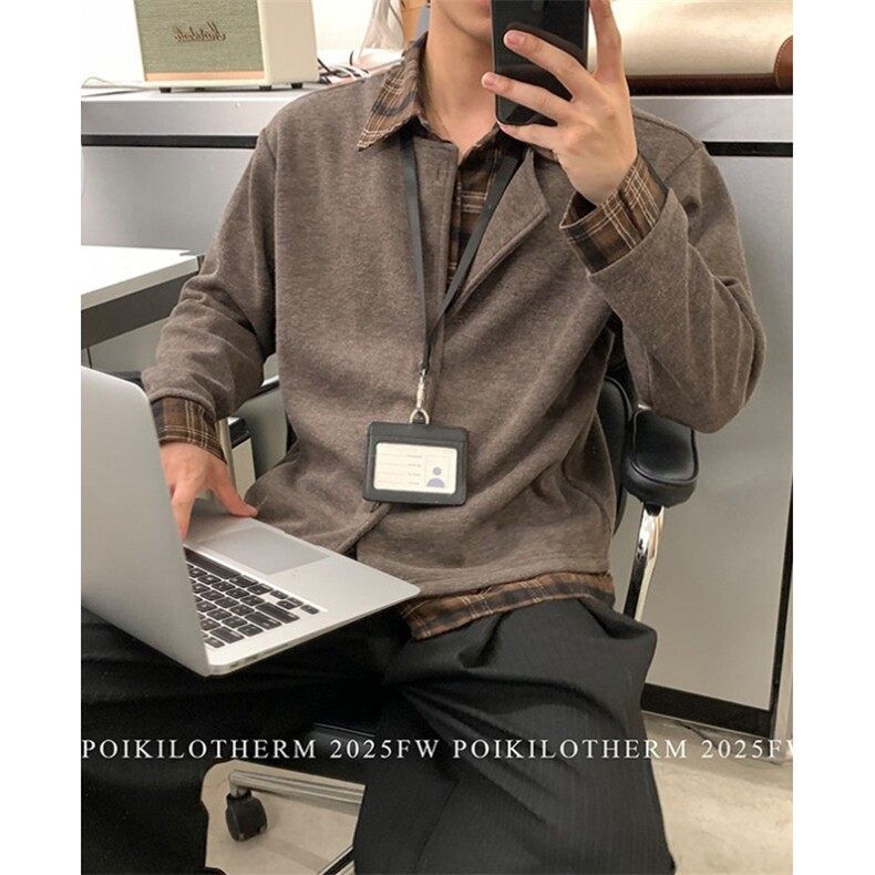 秋季新款美式复古风假两件拼接衬衫领针织衫开衫外套MA6767,男装针织衫/毛衣,星座1116A（原606A-3）