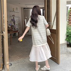 条纹连衣裙女夏2025新款高级感森系慵懒风休闲运动t恤裙爆款流行，女装连衣裙，2C272