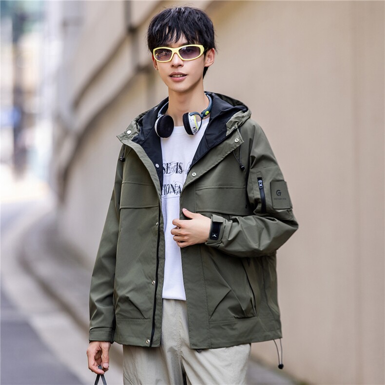 新款秋季夹克外套男防风运动休闲时尚潮流连帽款F0920-P100控199图片