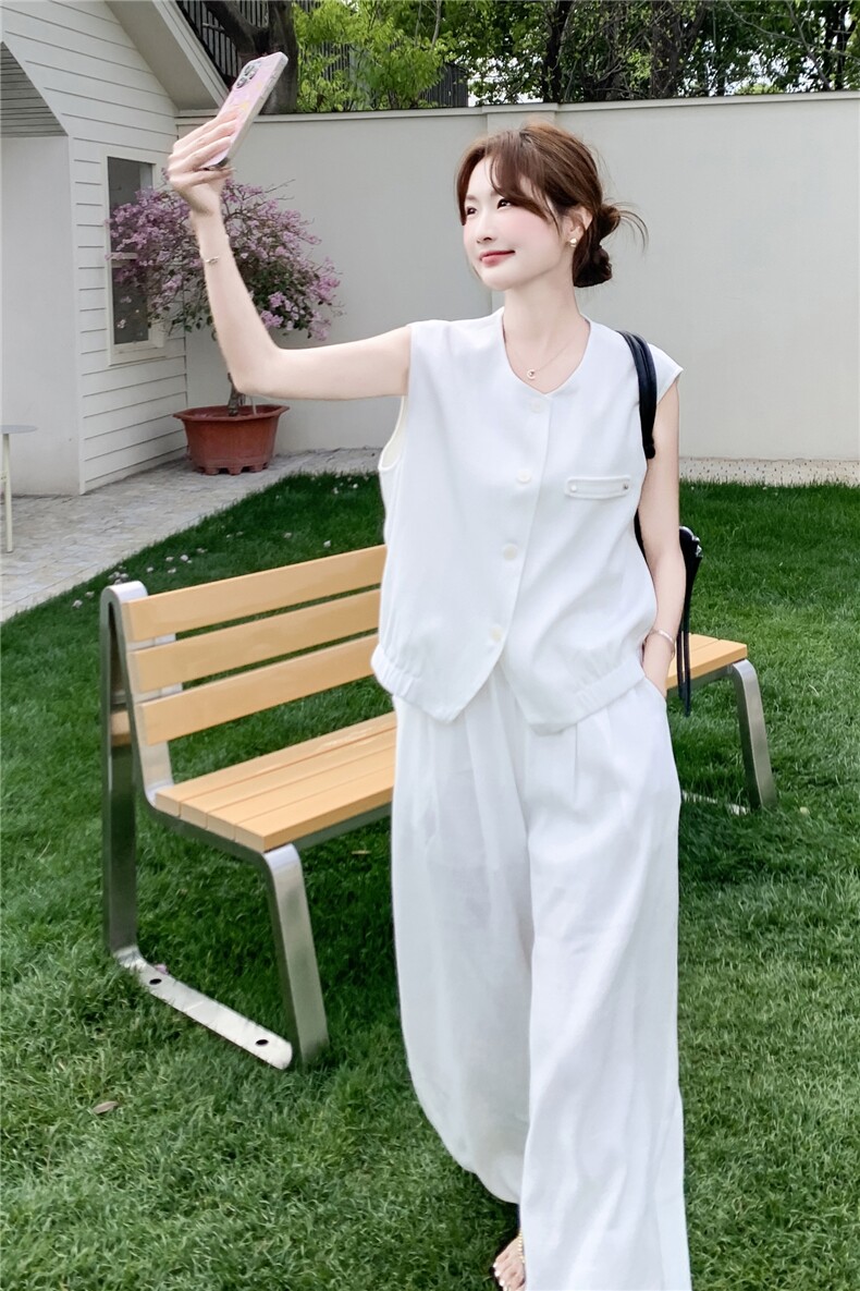 套装夏季新款女装时尚气质无袖马甲阔腿裤两件套,女装套装/套裙,诺蝶