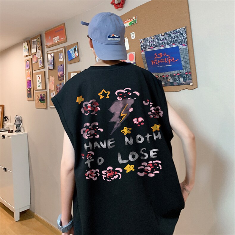 直播品质重磅纯棉220克美式印花宽松背心男女无袖t恤潮BX323P25,男装T恤,电商A486