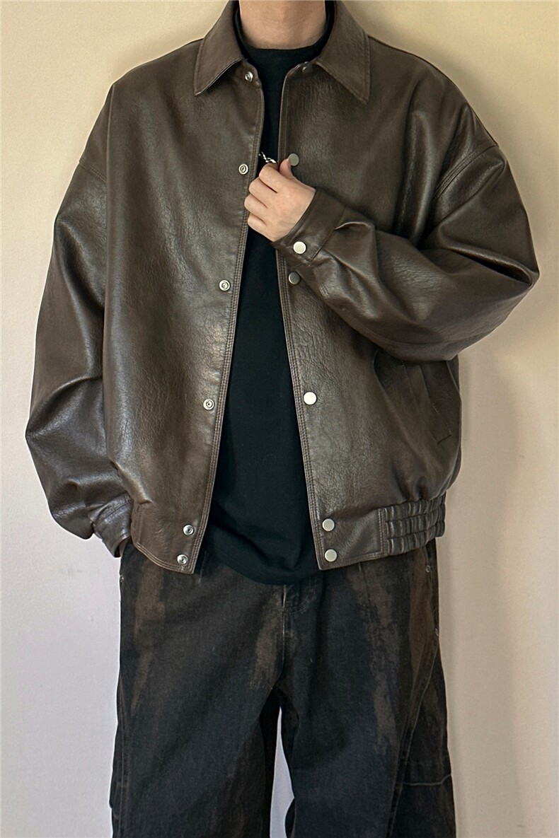 现货皮夹克外套男款潮牌宽松PU皮衣A351-AP2653-P110控178,男装夹克,电商A351
