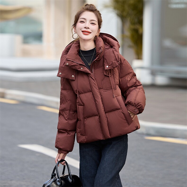 超好看红短款羽绒服女2025冬季新款时尚休闲连帽白鸭绒外套,女装羽绒服,采品优优