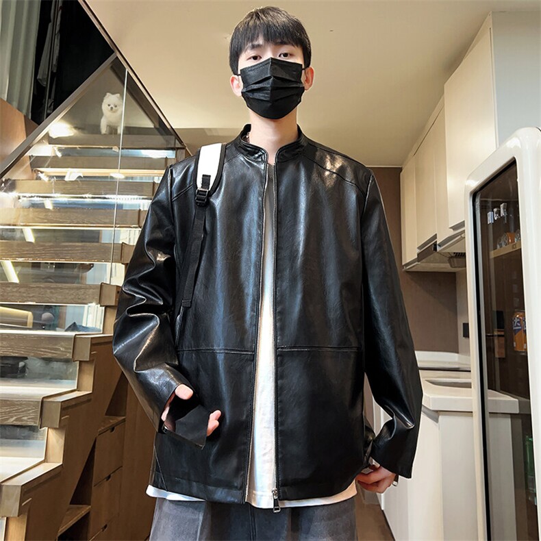 春季男士皮夹克立领薄款机车上衣休闲外套潮大码A266-PY005-P85,男装夹克,电商A266