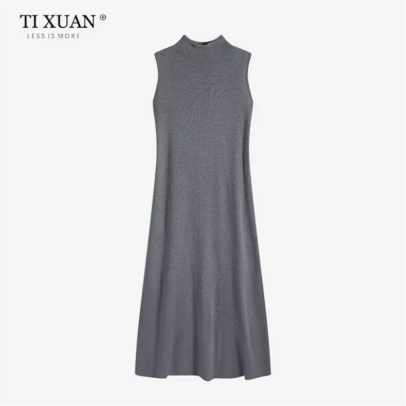 2025时尚百搭通勤简约休闲半高领修身长裙，女装连衣裙，初韵羊绒