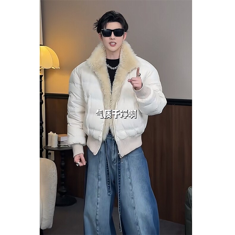 抖音冬季新款高级拼接双面穿毛毛棉衣男痞帅M216-P185（网图,男装棉衣,电商B267