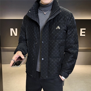 贴标花纹立领皮羽绒服男 休闲保暖上衣外套 A329-9961-P215图片