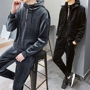 冬季金丝绒卫衣套装男 加绒三件套潮流休闲运动外套DS304T图片