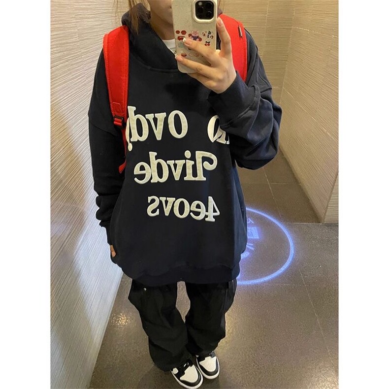 C361-P55 秋冬基础款宽松男女款上衣美式复古字母连帽卫衣图片