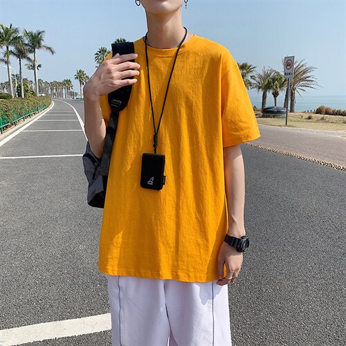港风圆领宽松纯棉T恤衫男夏季学生短袖休闲半袖衫T130P25控39，男装T恤，电商A089-1