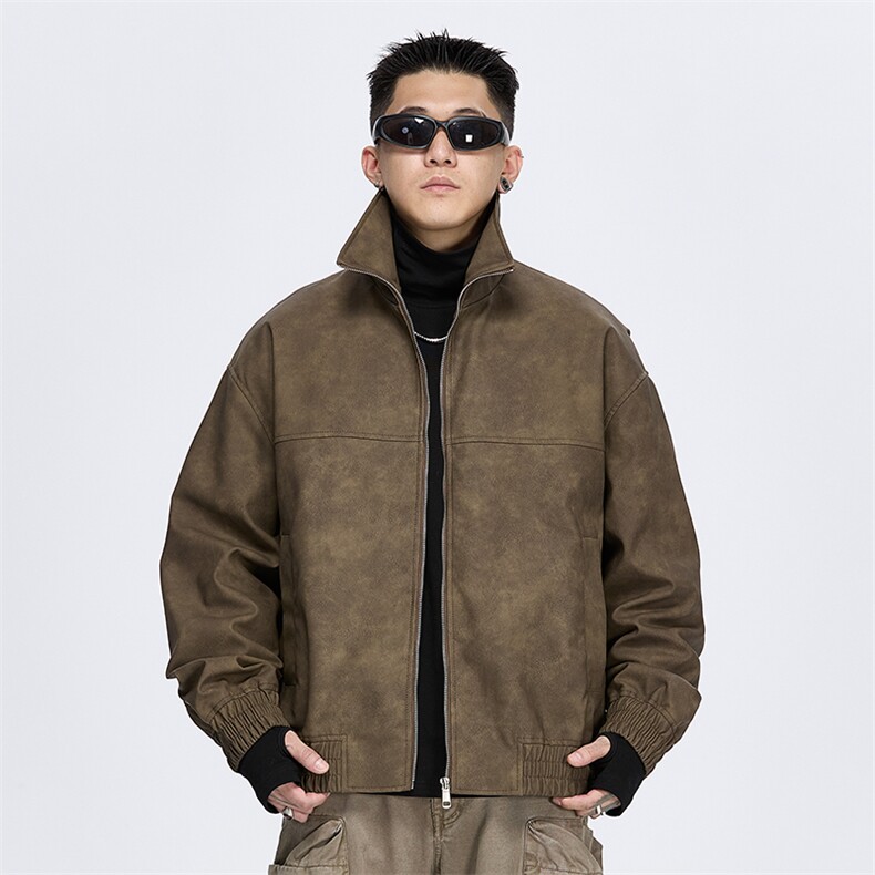 美式复古立领夹克潮牌皮衣夹克宽松外套A436-986-P95138,男装夹克,电商A436