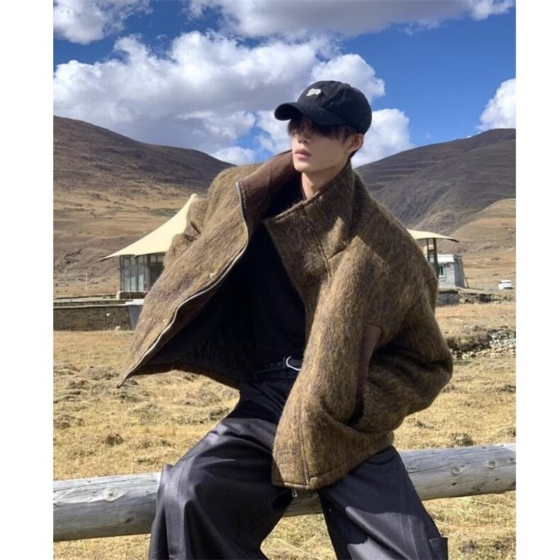 高街灯草毛绒棕色休闲夹克外套潮牌流行毛衣夹克棉衣上衣Y8161,男装针织衫/毛衣,星座601-1