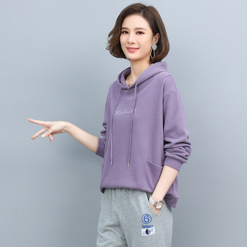 2024春秋季时尚刺绣英文连帽卫衣，，女装卫衣/绒衫，依恋蒂丝