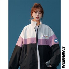 中性风秋季百搭宽松拼色立领夹克情侣外套女JK6841P65控78，男装夹克，电商A268
