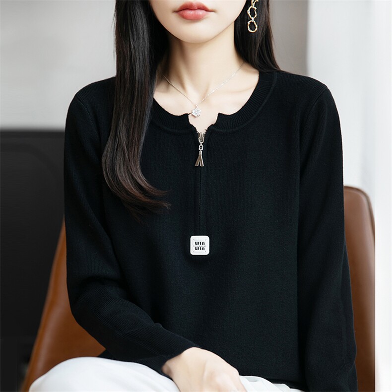 法式温柔风拉链半开领针织衫女2025新款长袖时尚保暖打底毛衣上衣,针织衫/毛衣,春韵羊绒