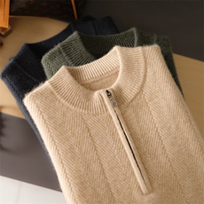 2025年秋季新款百搭男士半高拉链纯色羊绒衫，男装羊绒套衫，麦纱纱羊绒