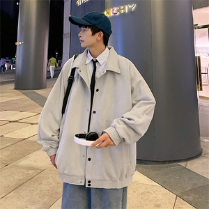 港风麂皮绒立领夹克男宽松落肩纯色上衣外套XZ214-8 JK721-P78图片
