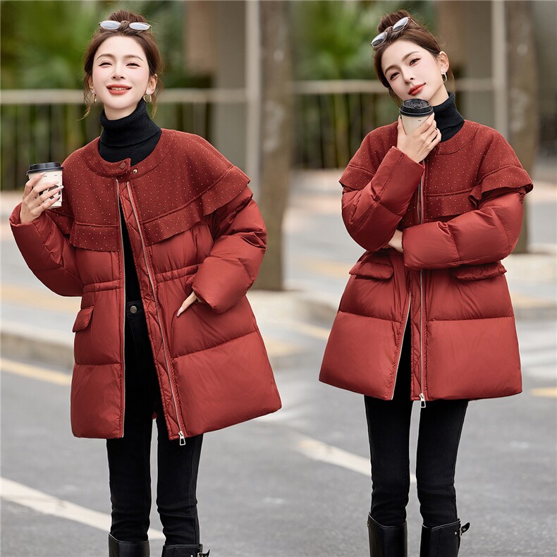 BAO款主推，现货荷叶边拼接短款羽绒服女2025冬季新款保暖外套,女装羽绒服,仟媚宠