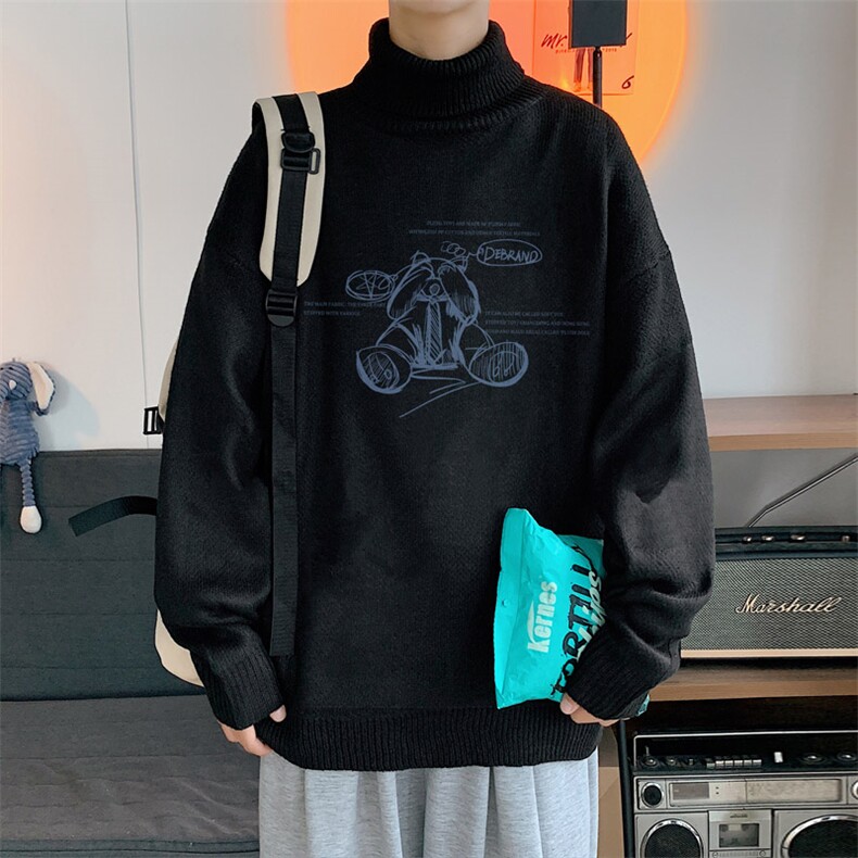！2023秋冬新款男士加厚高领毛衣大码潮流印花针织衫M717P50,男装针织衫/毛衣,电商B220