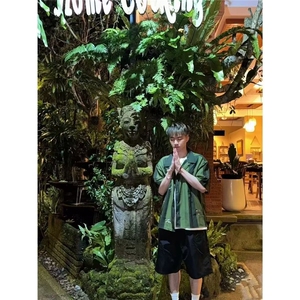 夏季桑巴个性刺绣凉感条纹短袖衬衫旅游度假风松弛感衬衣男生潮牌图片